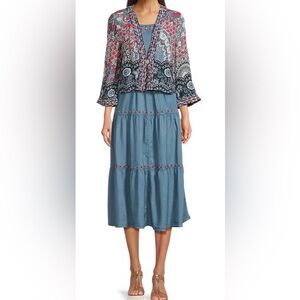John Mark tiered  midi dress with kimono jacket